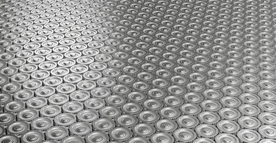 Rows of lithium battery cells